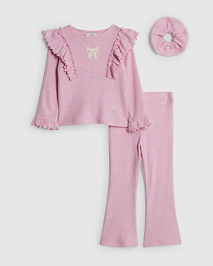 Mini Girls Pink Frill Shoulder Top Set