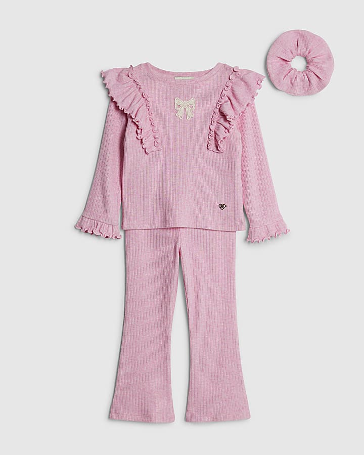 Mini Girls Pink Frill Shoulder Top Set