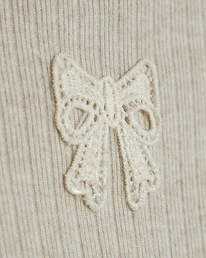 Mini Girls Beige Frill Shoulder Top Set