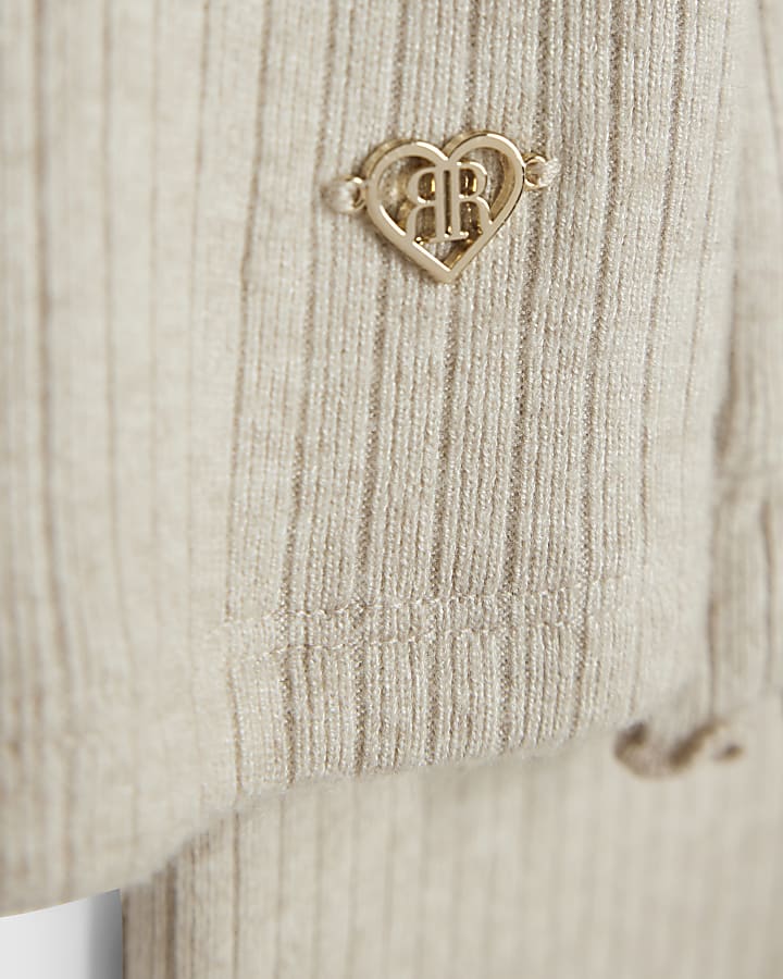 Mini Girls Beige Frill Shoulder Top Set