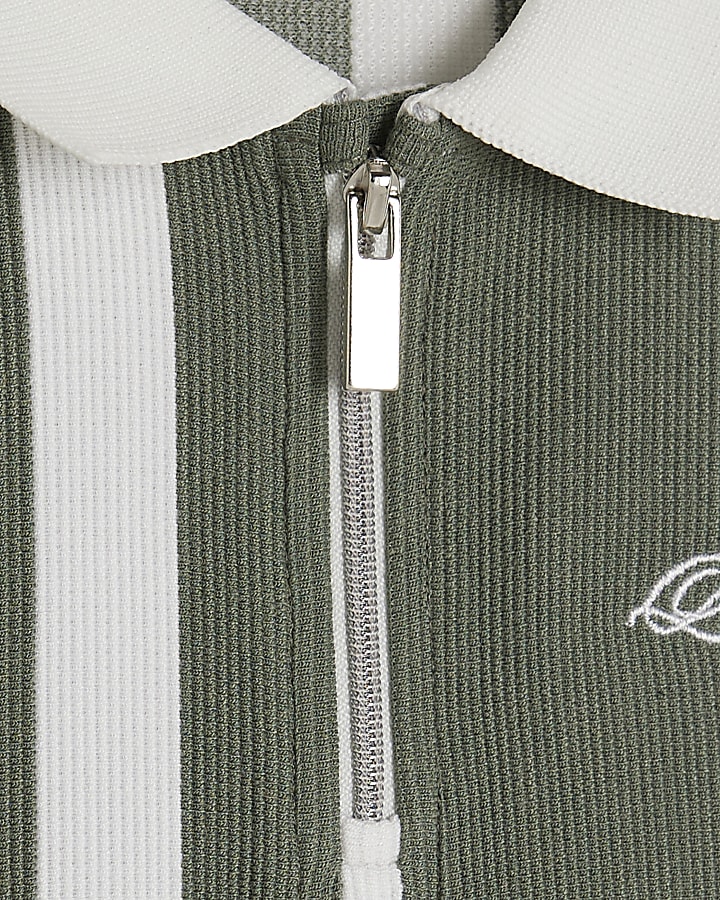 Mini Boys Khaki Striped Polo Shirt Set