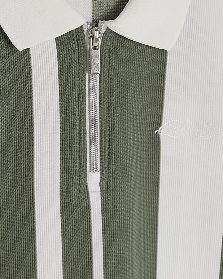 Boys Khaki Striped Polo Shirt Set