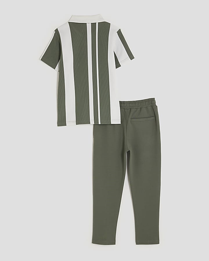 Boys Khaki Striped Polo Shirt Set