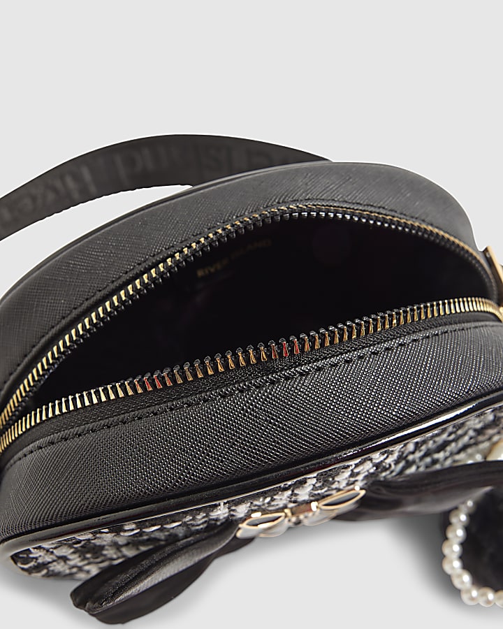 Girls Black check Boucle Bag And Purse Bundle