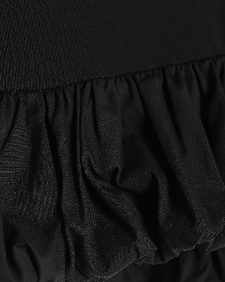 Girls Black Bow Bubble Hem Tank Top