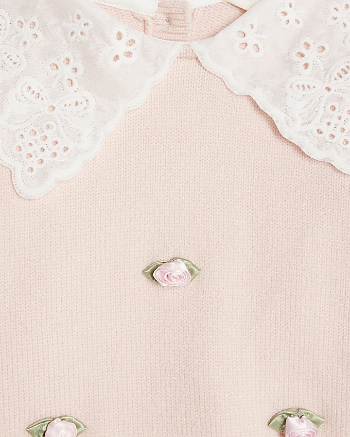 Mini Girls Pink Collared Rose Jumper Set