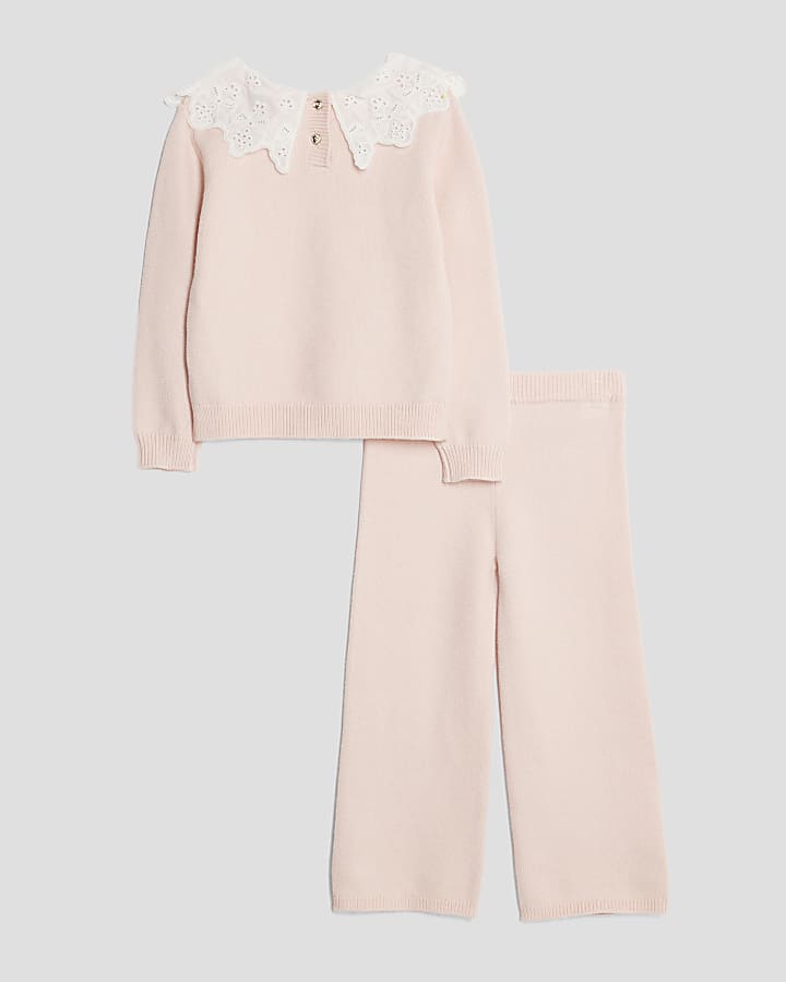 Mini Girls Pink Collared Rose Jumper Set