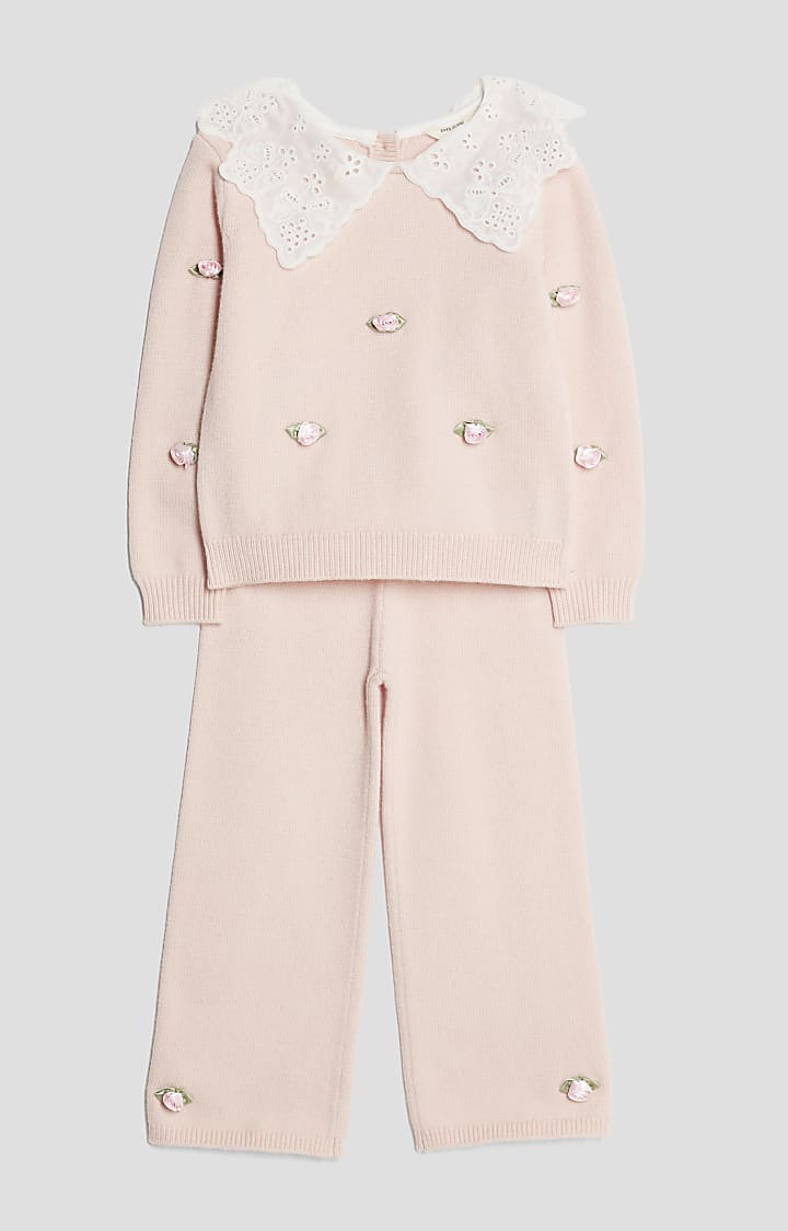 Mini Girls Pink Collared Rose Jumper Set