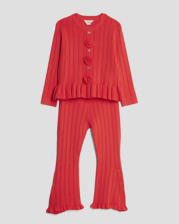 Mini Girls Red Rose Cardigan Set