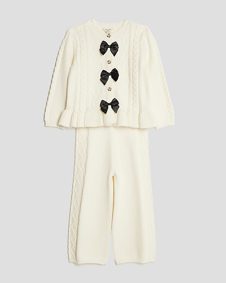 Mini Girls Cream Bow Jumper Set