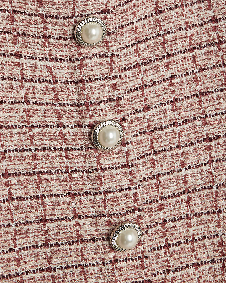 Girls Pink Boucle Belted Check Dress