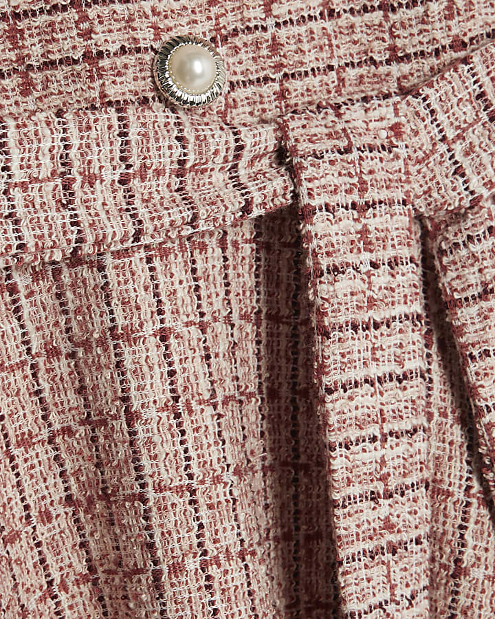 Girls Pink Boucle Belted Check Dress