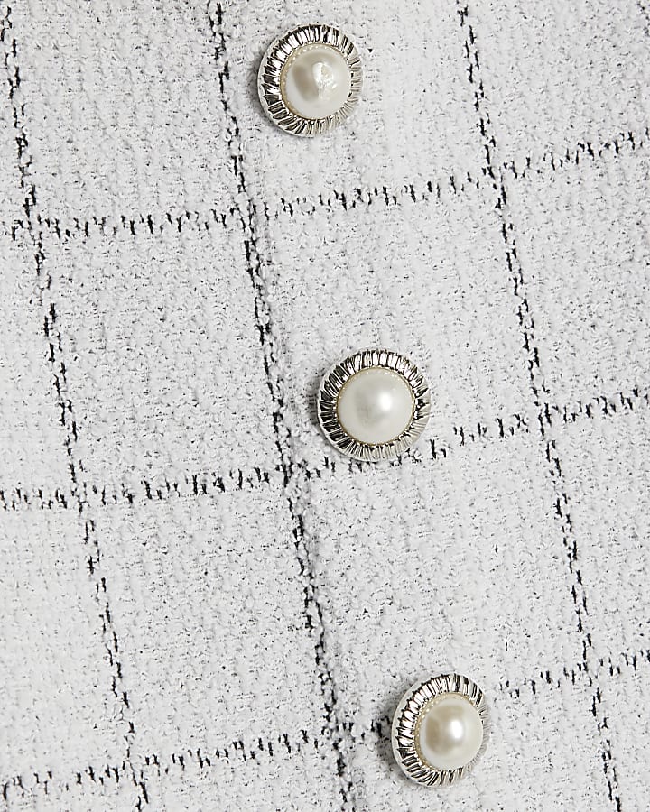 Girls White Boucle Check Dress