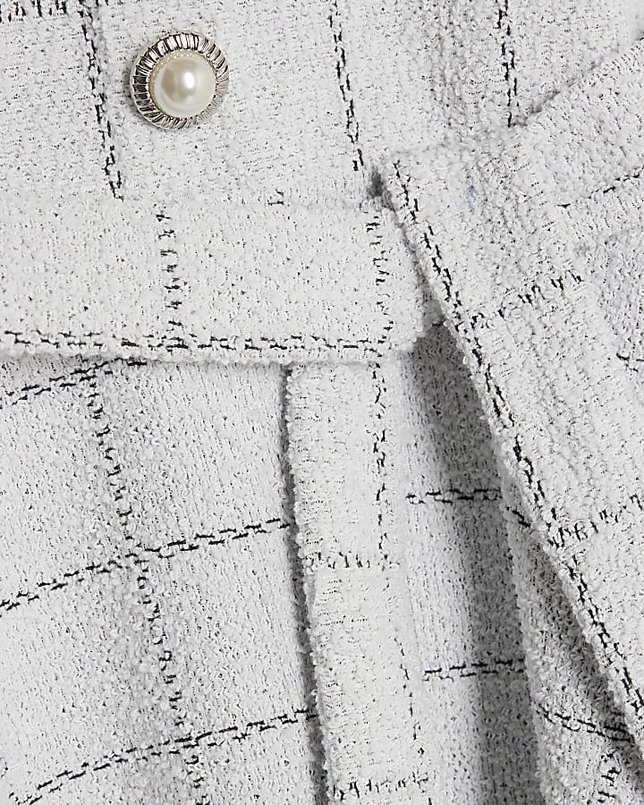 Girls White Boucle Check Dress