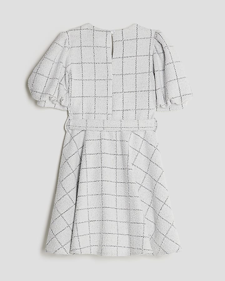 Girls White Boucle Check Dress