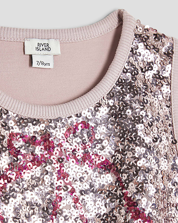 Girls Pink Cherry Sequin Tank Top