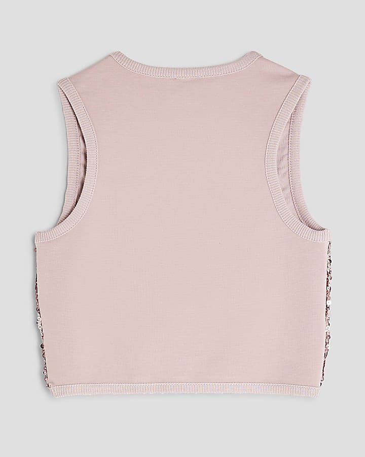 Girls Pink Cherry Sequin Tank Top