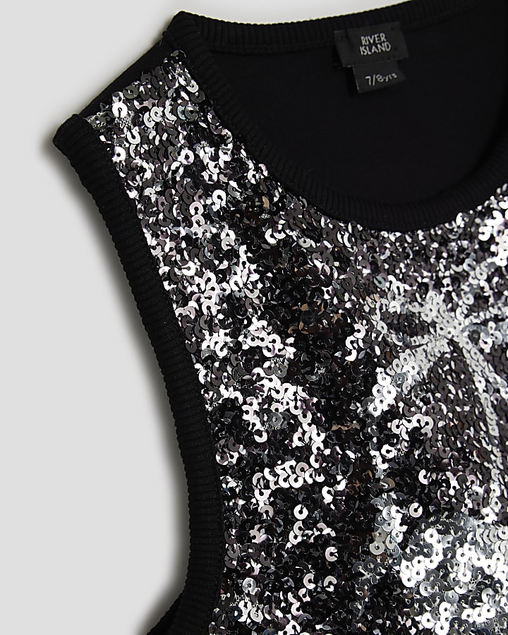 Girls Black Cherry Sequin Tank Top