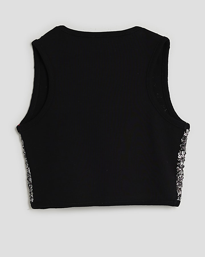 Girls Black Cherry Sequin Tank Top