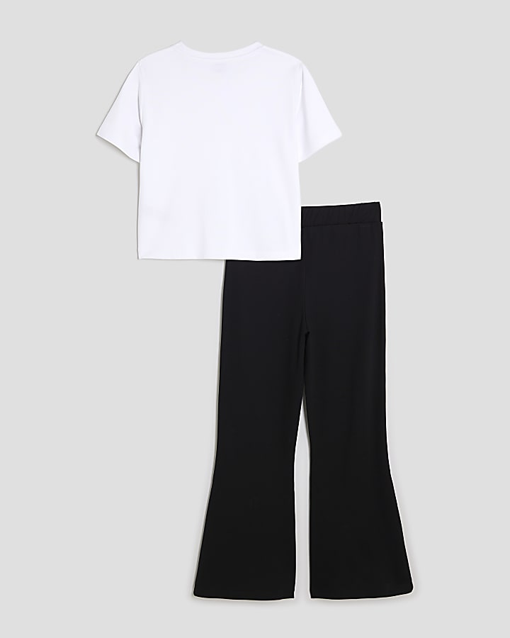 Girls White Diamante Bow T-Shirt Set