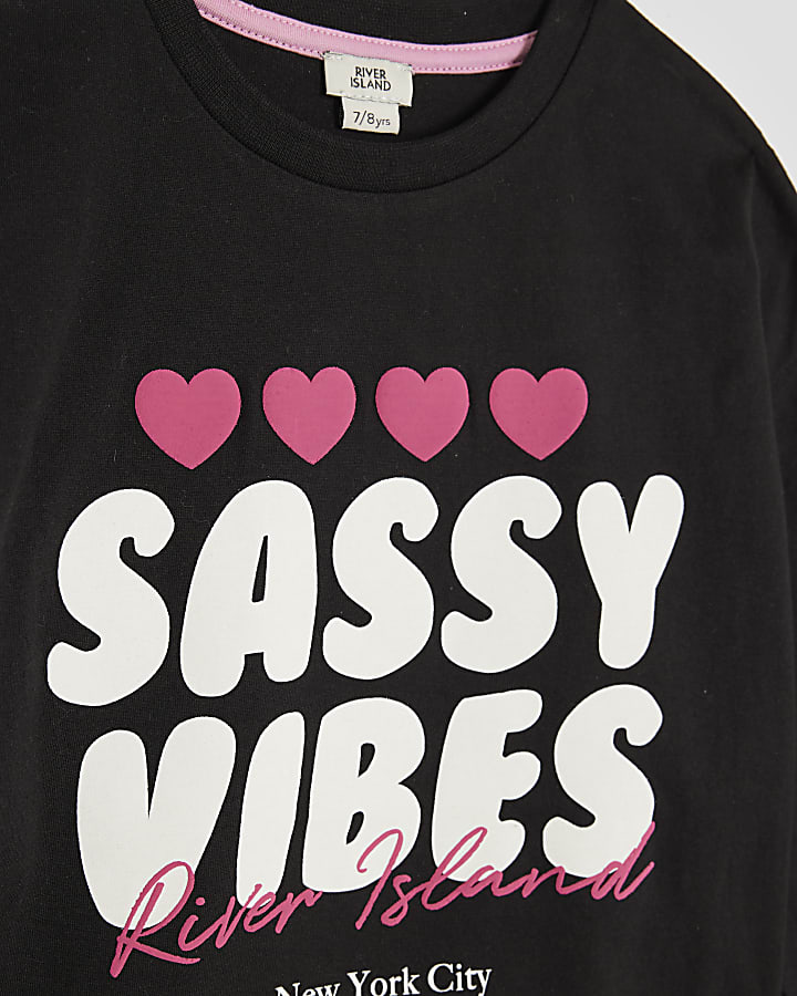 Girls Black Sassy T-Shirt And Shorts Set