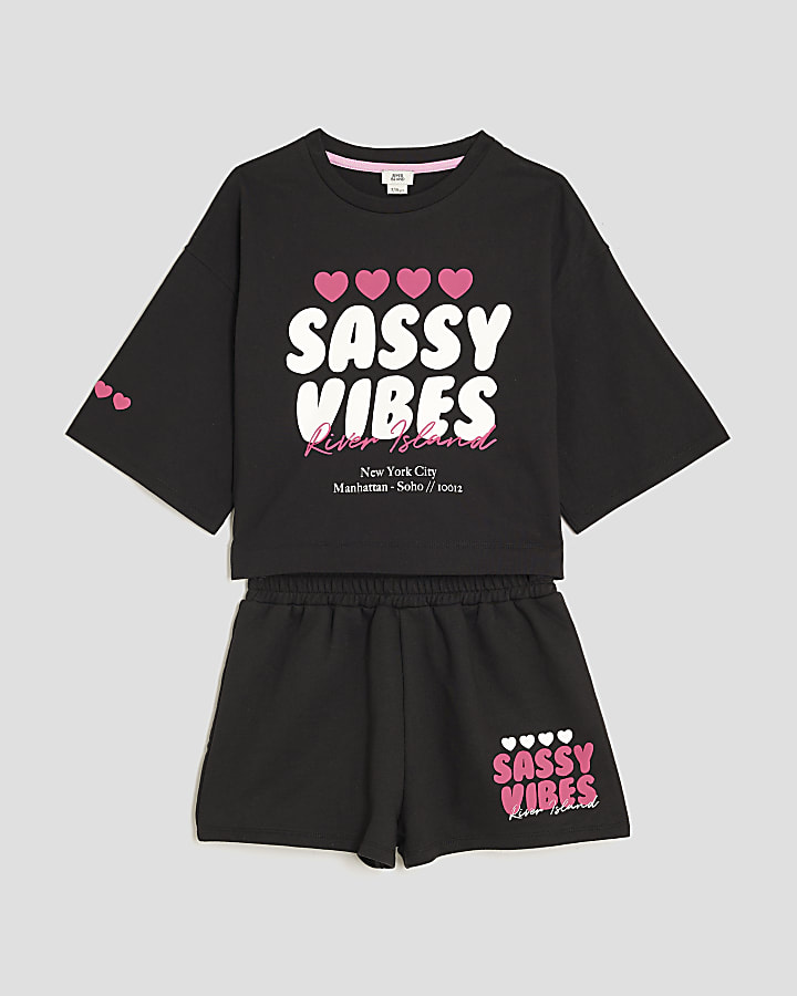 Girls Black Sassy T-Shirt And Shorts Set