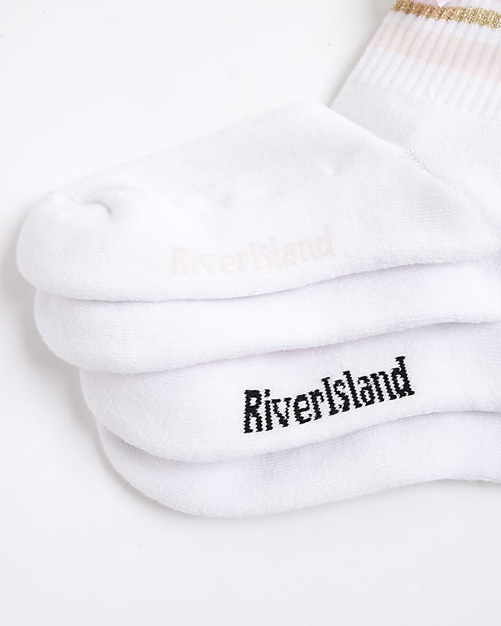 Girls White Sporty Stripe Pack Of 2 Socks