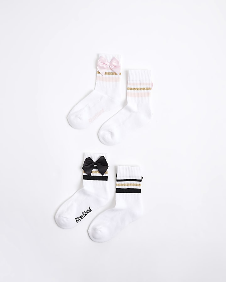 Girls White Sporty Stripe Pack Of 2 Socks