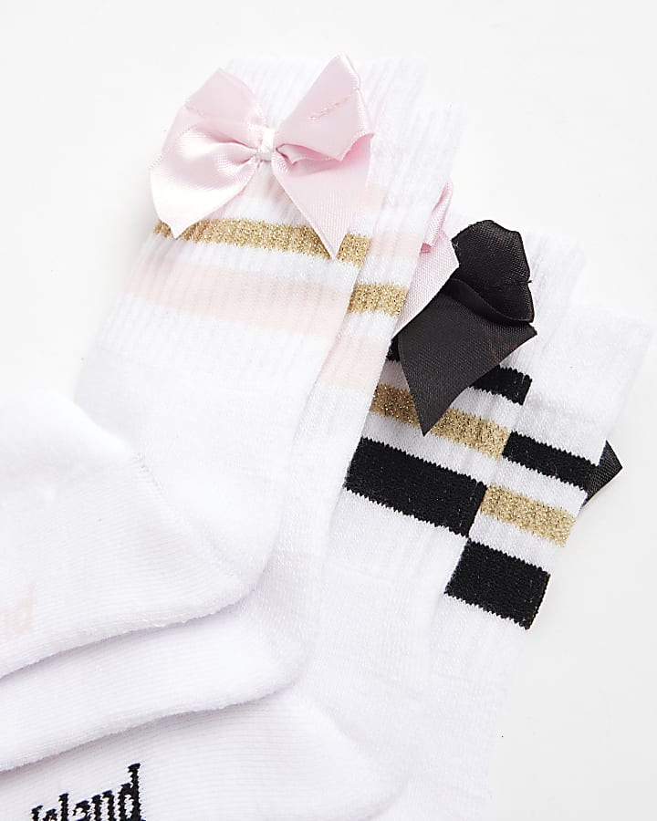 Girls White Sporty Stripe Pack Of 2 Socks