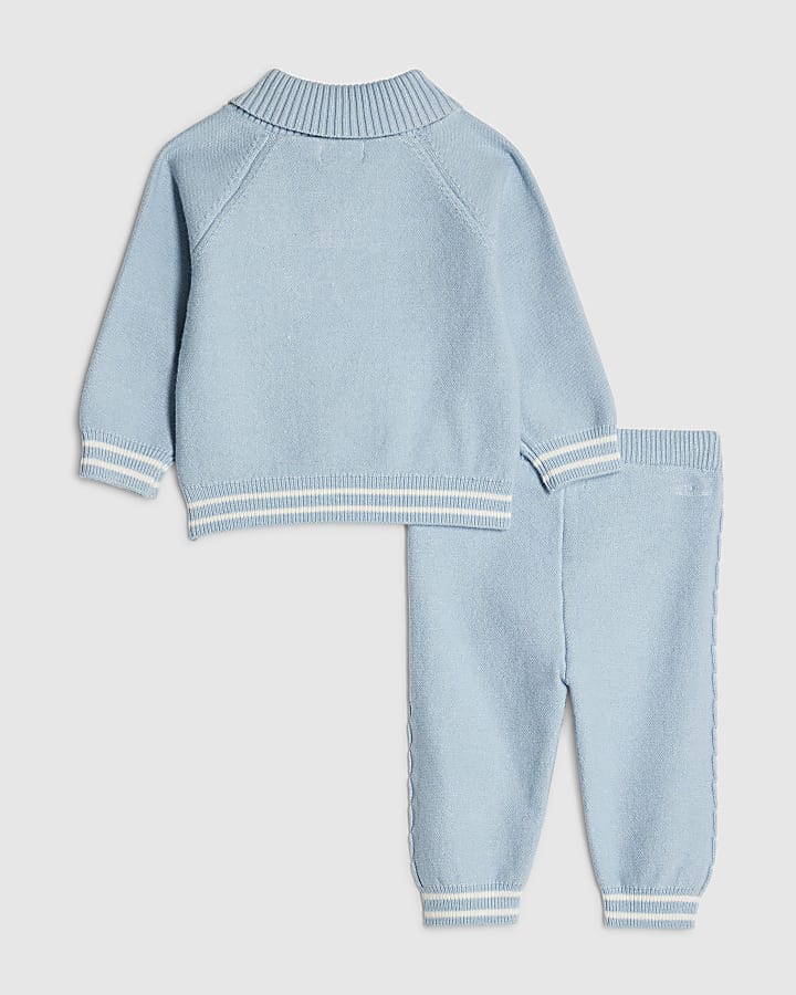 Baby Boys Blue Stripe Shawl Neck Cardigan Set