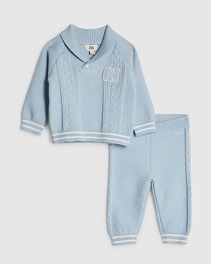 Baby Boys Blue Stripe Shawl Neck Cardigan Set