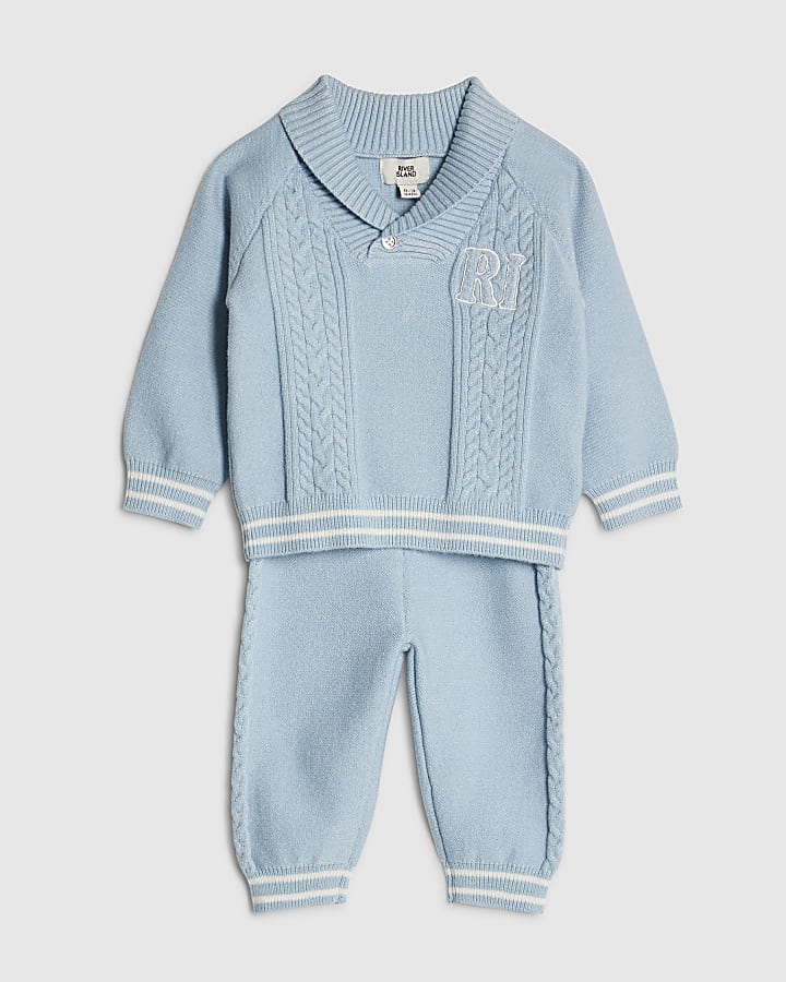 Baby Boys Blue Stripe Shawl Neck Cardigan Set