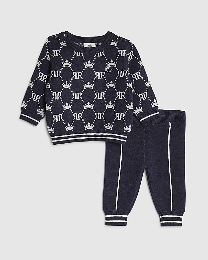 Baby Boys Navy RI Monogram Jumper Set