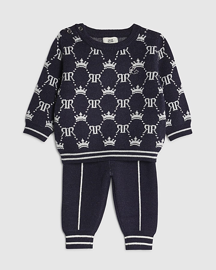Baby Boys Navy RI Monogram Jumper Set
