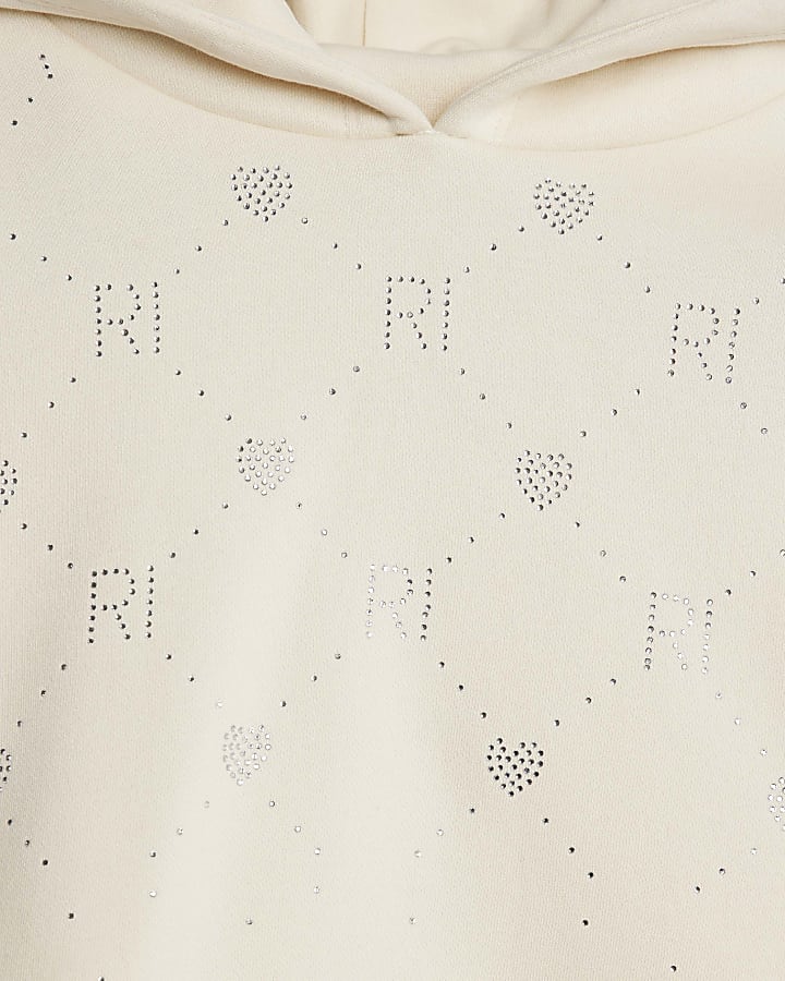 Girls Cream RI Embellished Hoodie Set