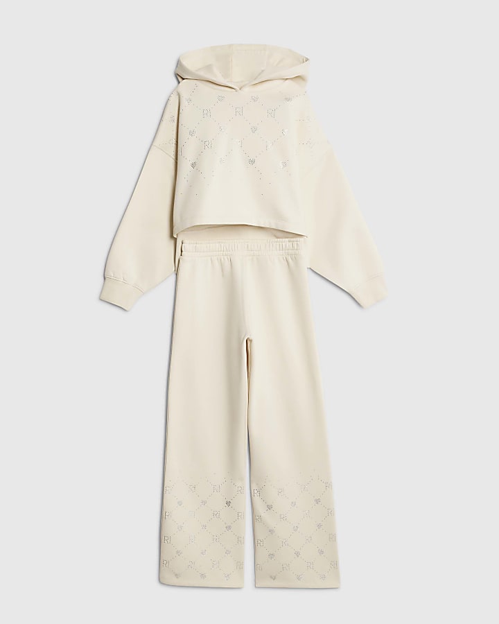 Girls Cream RI Embellished Hoodie Set