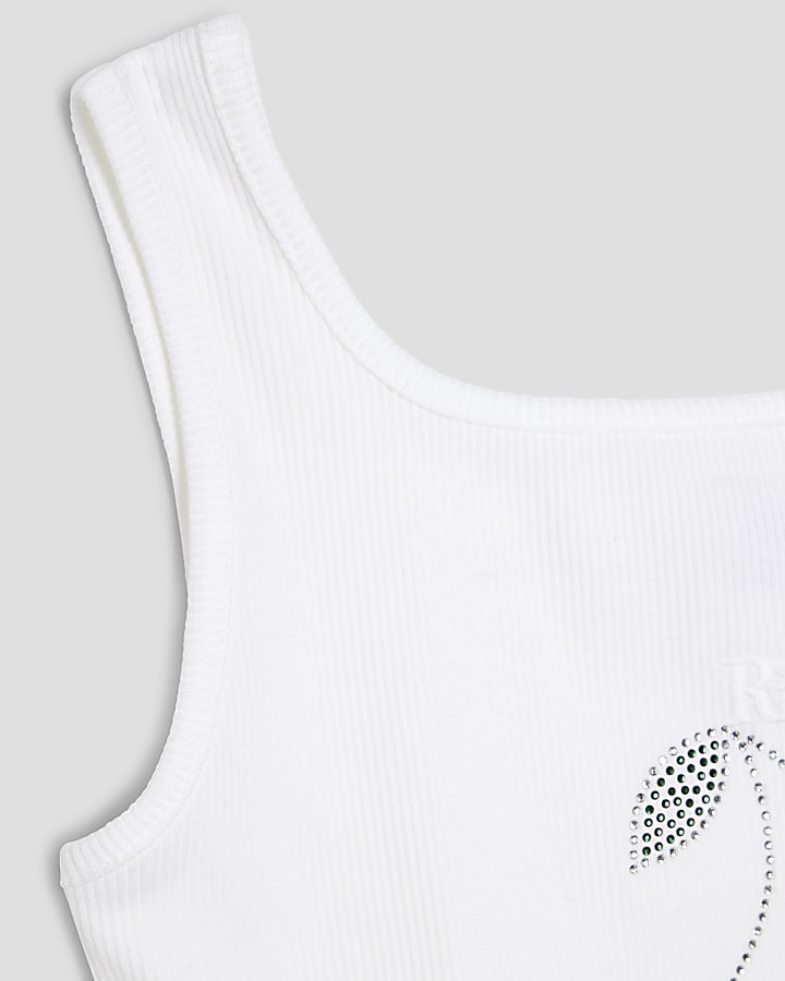 Girls White Cherry Embellished Tank Top