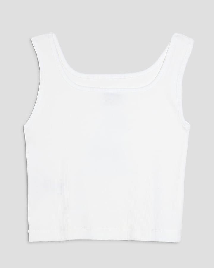 Girls White Cherry Embellished Tank Top