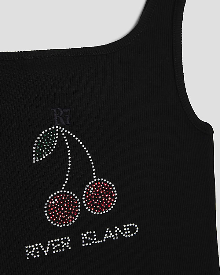 Girls Black Cherry Embellished Tank Top