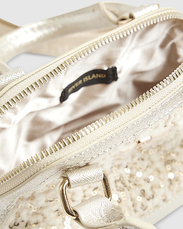 Girls cream sequin borq mini tote bag