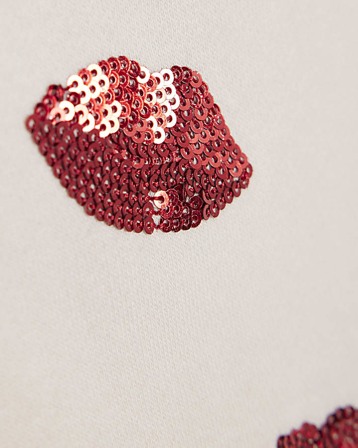 Girls Pink Sequin Embellished Lips Sweatshirt