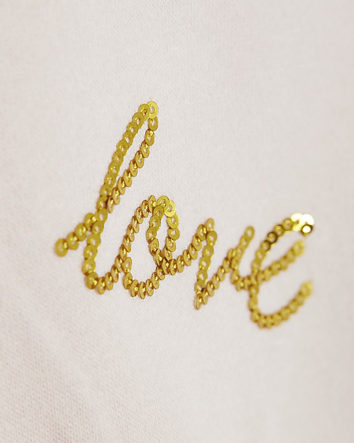 Girls Pink Sequin Embellished Lips Sweatshirt