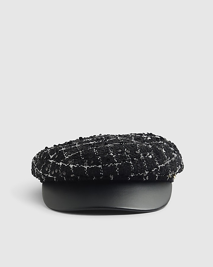 Girls Black Boucle Baker Boy Hat