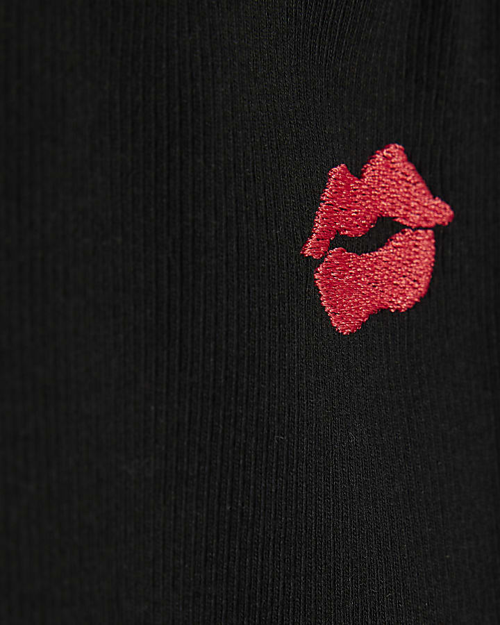 Girls White Love Lips Embroidered T-Shirt Set