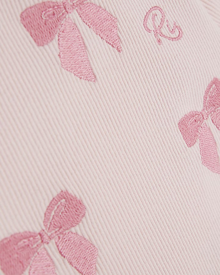 Girls Pink Bow Embroidered Leggings Set