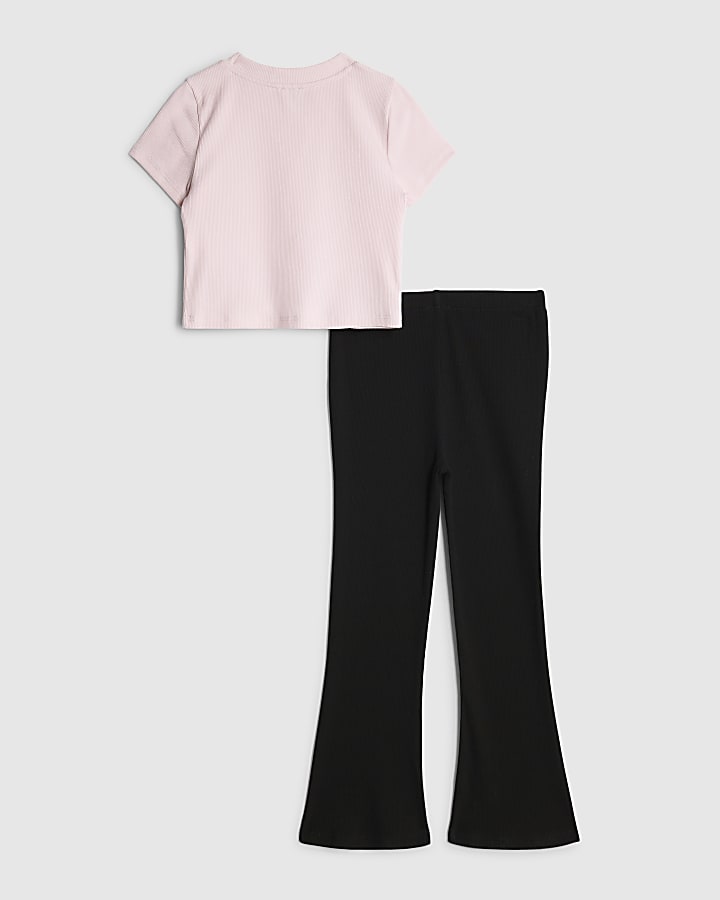 Girls Pink Bow Embroidered Leggings Set