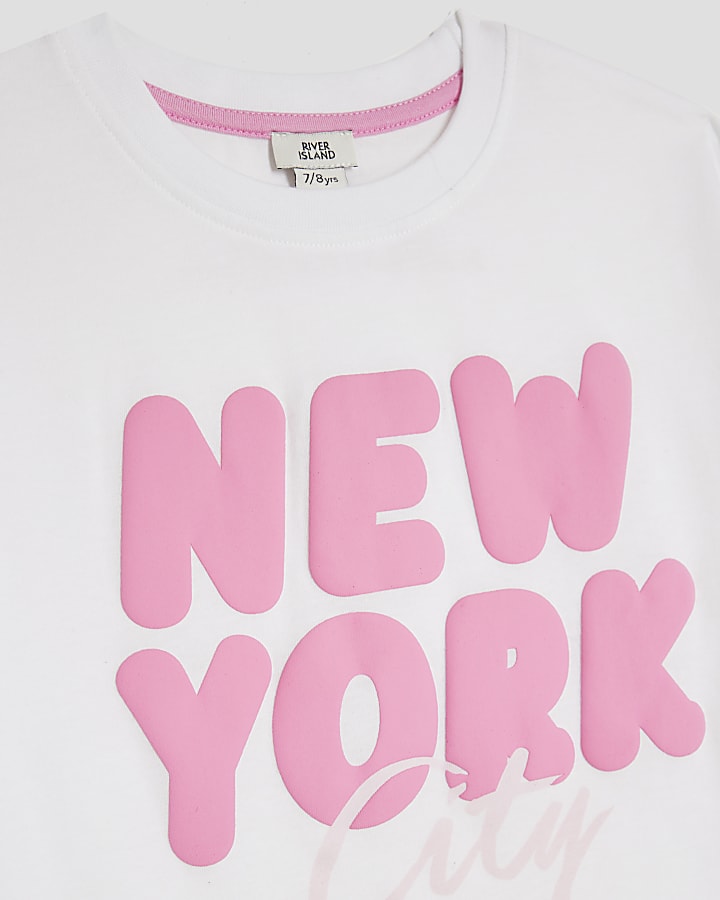 Girls White New York T-Shirt And Shorts Set