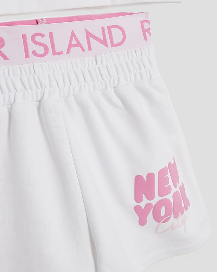 Girls White New York T-Shirt And Shorts Set