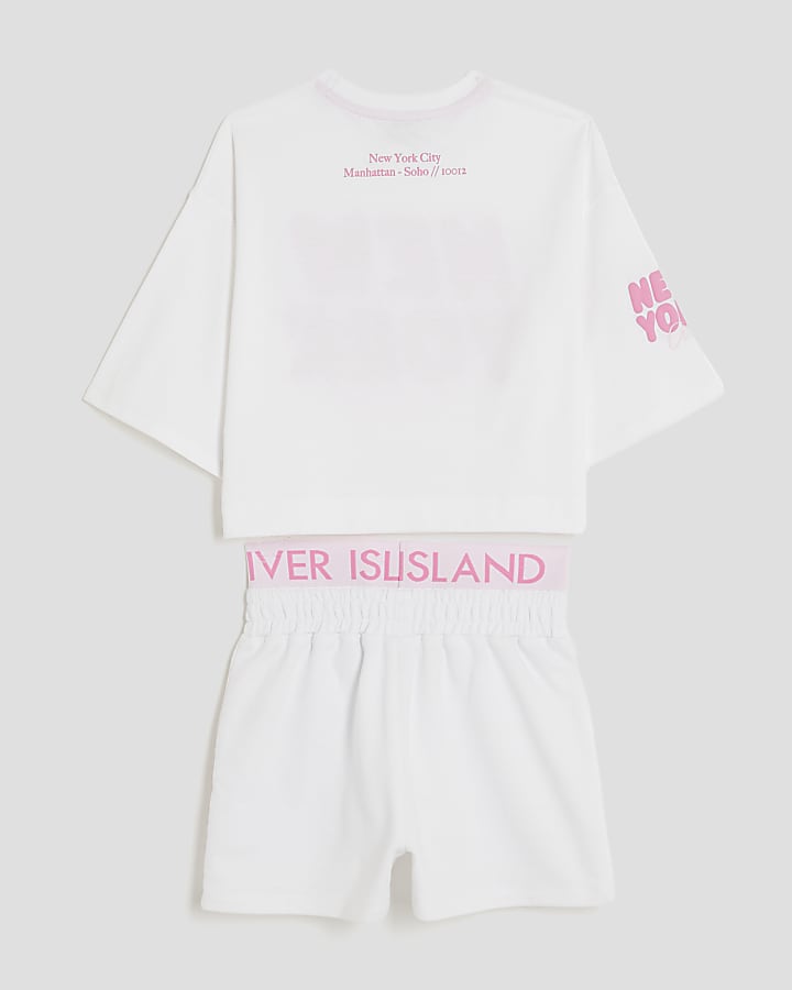 Girls White New York T-Shirt And Shorts Set