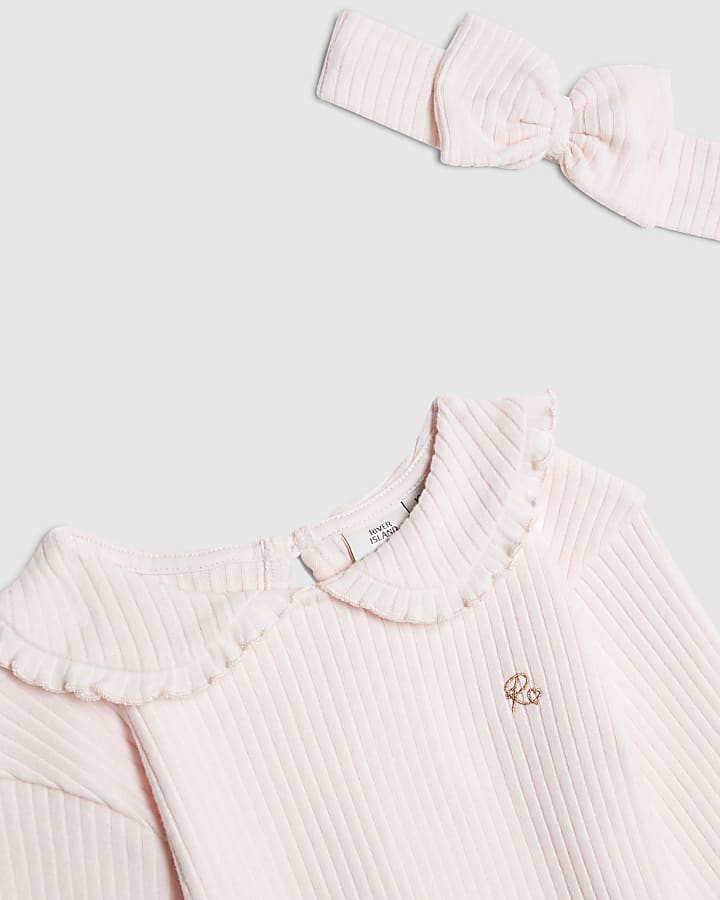 Baby Girls Pink Collar Ribbed Top Set